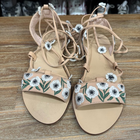 Loeffler Randall Floral Embroidered Tan Sandals - Picture 1 of 7